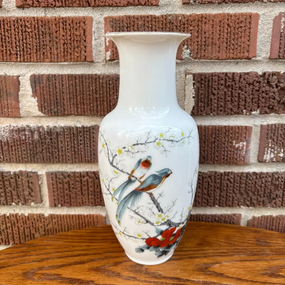 Jay Fine China Japan Vase With Two Blue Birds Sitting On A Branch